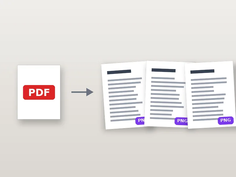 A PDF document turning into three separate page images, each with a PNG badge